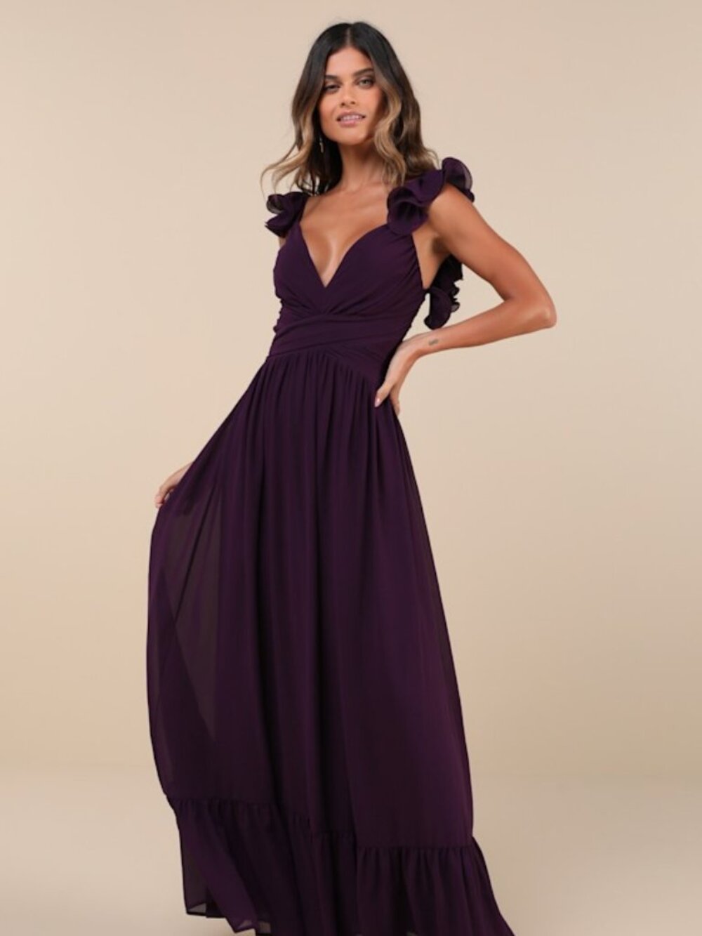 Lulus Soiree Celebration Purple Ruffled Lace-up Maxi Dress - Size S